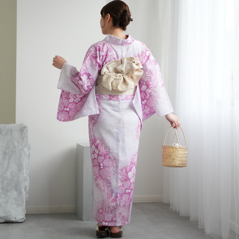 【 utatane 有松絞り 浴衣3点セット ( ゆかた・帯・下駄 ) 香り立つ桜色】フリーサイズ　特選シリーズ 伝統工芸 日本製  紗献上 単衣帯  国内縫製 手縫い併用 （5010259911）