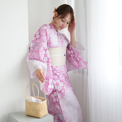 【 utatane 有松絞り 浴衣3点セット ( ゆかた・帯・下駄 ) 香り立つ桜色】フリーサイズ　特選シリーズ 伝統工芸 日本製  紗献上 単衣帯  国内縫製 手縫い併用 （5010259911）