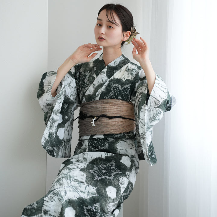 新品絞りの浴衣と帯のセット（抹茶色） 新品絞りの浴衣と帯のセット（抹茶色） - メルカリ