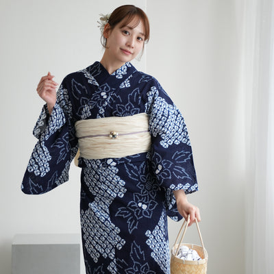 【 utatane 有松絞り 浴衣3点セット ( ゆかた・帯・下駄 ) 鬼灯】フリーサイズ　特選シリーズ 伝統工芸 日本製  紗献上 単衣帯  国内縫製 手縫い併用 （5010260711）