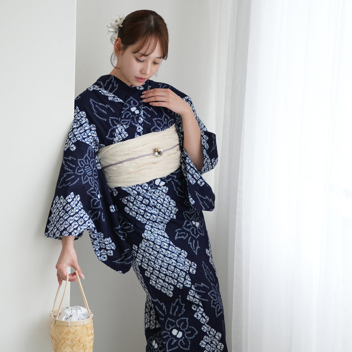 utatane 有松絞り 浴衣3点セット ( ゆかた・帯・下駄 ) 鬼灯