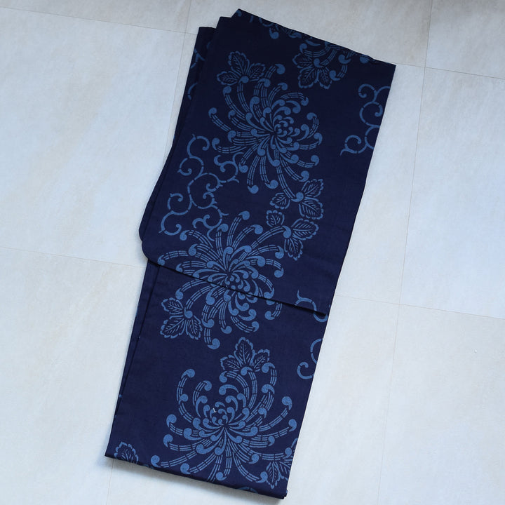 utatane × 注染工房 浴衣3点セット ( ゆかた・帯・下駄 ) 赤坂紬 濃紺