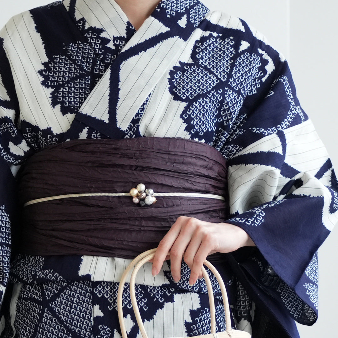 utatane × 注染工房 浴衣3点セット（ゆかた・帯・下駄）等間しじら 紺