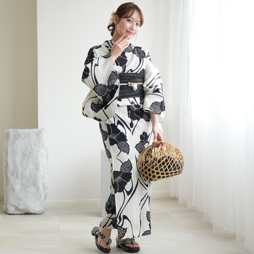 ももん様⭐︎【utatane】浴衣+帯+下駄＋帯締め　新品未使用品 utatane × 注染工房 浴衣3点セット（ゆかた・帯・下駄）等間しじ