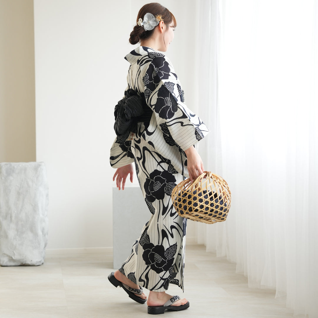 utatane × 注染工房 浴衣3点セット（ゆかた・帯・下駄）等間しじ