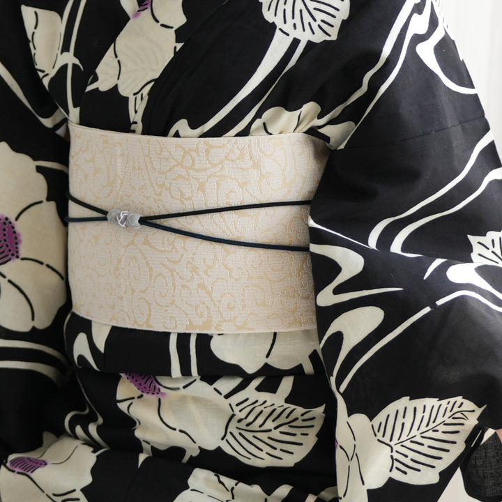 utatane×注染工房 浴衣3点セット（ゆかた・帯・下駄）赤坂紬 黒地に