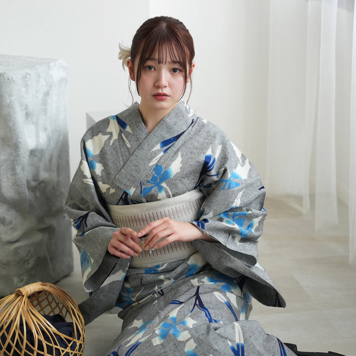 【美品&レア！】注染染め絞り浴衣　大きめ utatane 浴衣 手染め注染浴衣3点セット utatane×注染工房 グレー