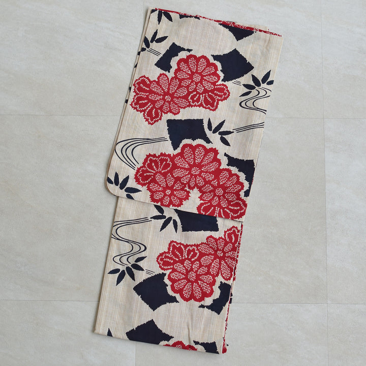 utatane×注染工房 浴衣3点セット（ゆかた・帯・下駄）先染めベージュ