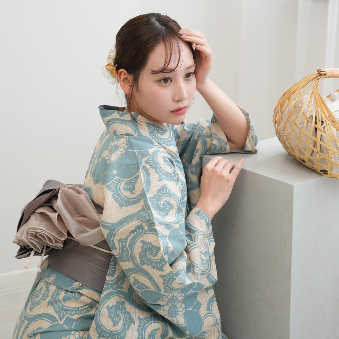 utatane × 注染工房 浴衣3点セット ( ゆかた・帯・下駄 ) 先染め