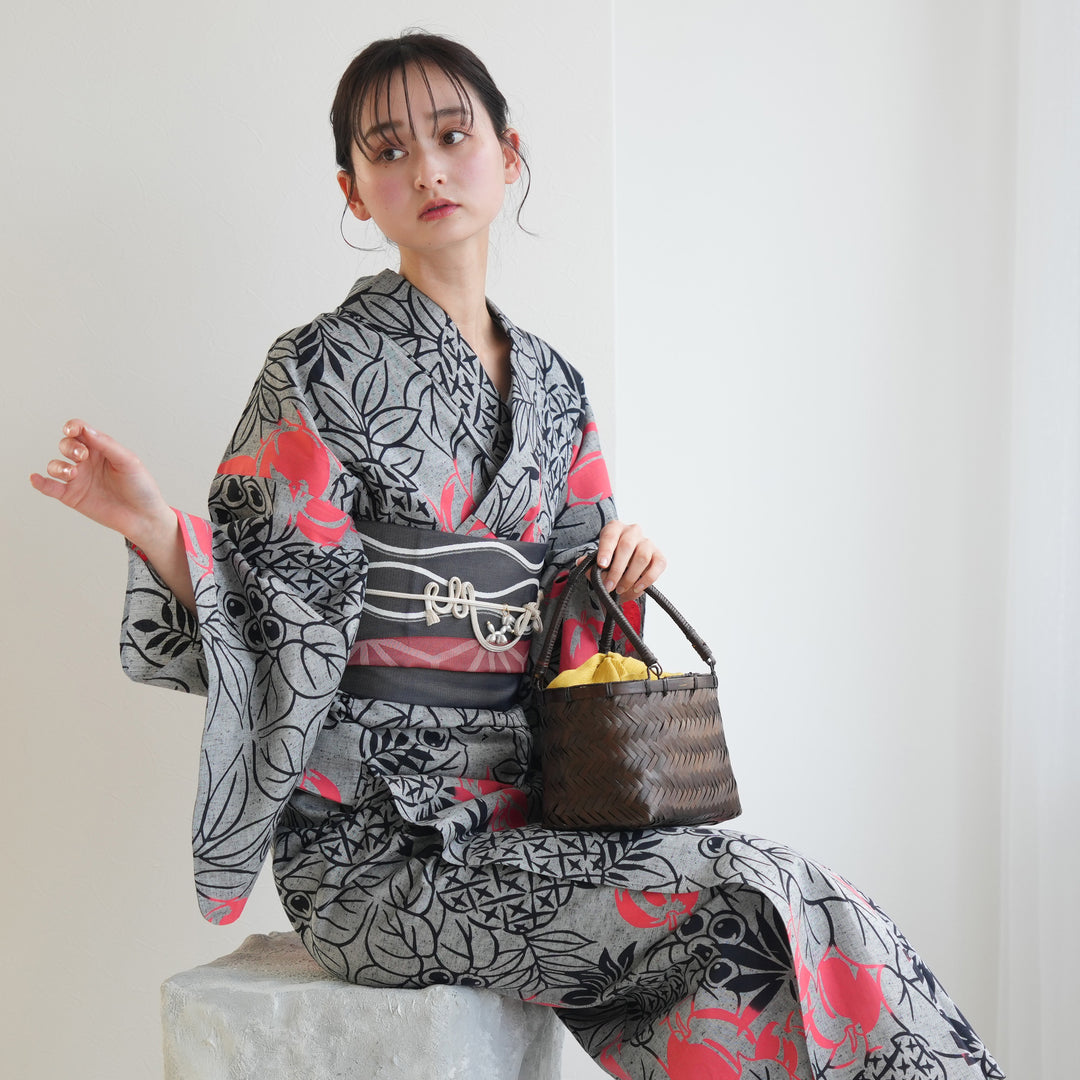 utatane × 注染工房 浴衣3点セット ( ゆかた・帯・下駄 ) 赤坂紬