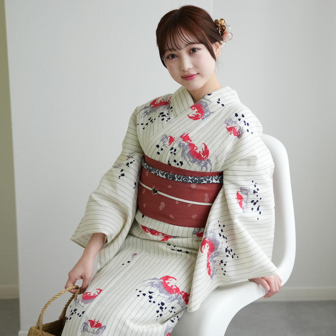 竹仙ろうけつ染浴衣⭐新品未使用 竺仙・浴衣】乱菊 注染ゆかた 白藍色×紅消鼠色 かげろうゆかた