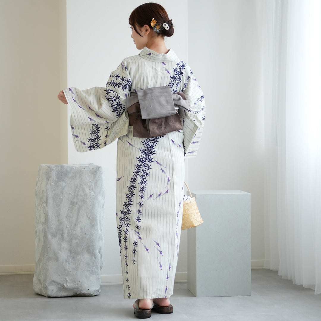 utatane × 注染工房 浴衣3点セット（ゆかた・帯・下駄）等間しじら 黒
