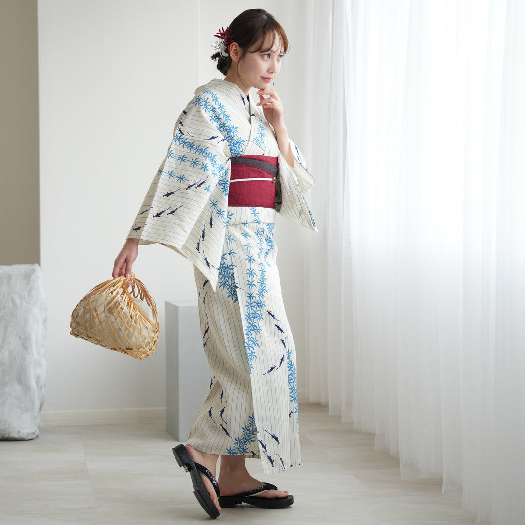 utatane × 注染工房 浴衣3点セット（ゆかた・帯・下駄）等間しじ