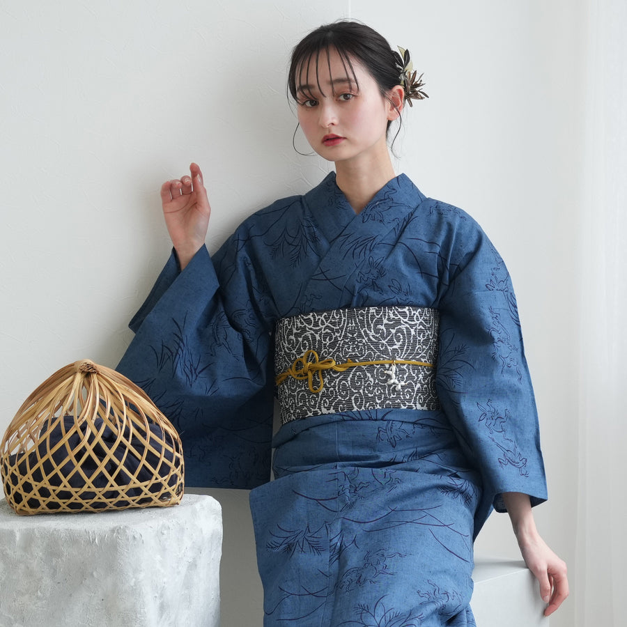 セール】手染め注染浴衣3点セット utatane×注染工房 紺地に