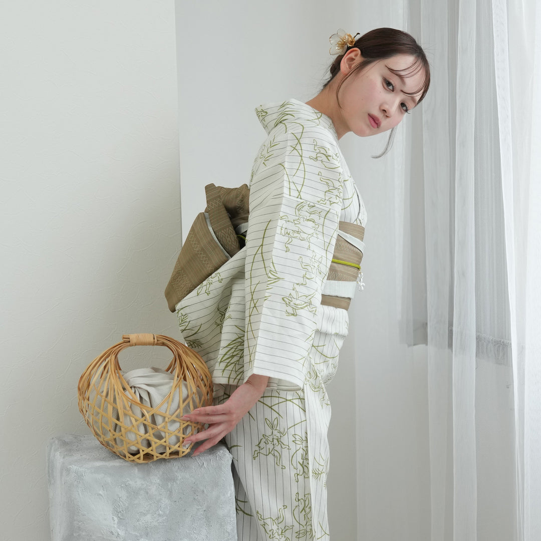 utatane × 注染工房 浴衣3点セット ( ゆかた・帯・下駄 ) 等間しじら