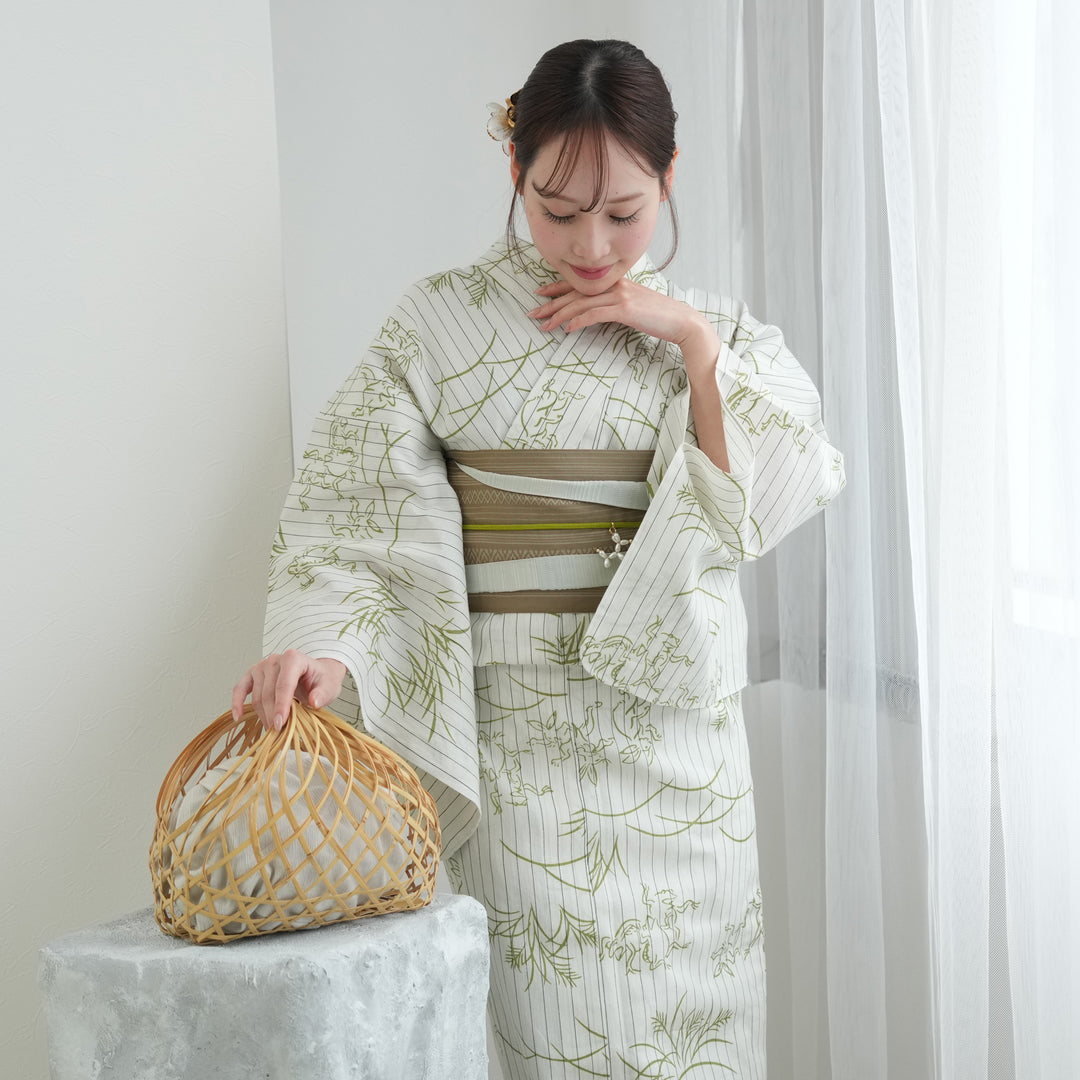 utatane × 注染工房 浴衣3点セット ( ゆかた・帯・下駄 ) 等間し