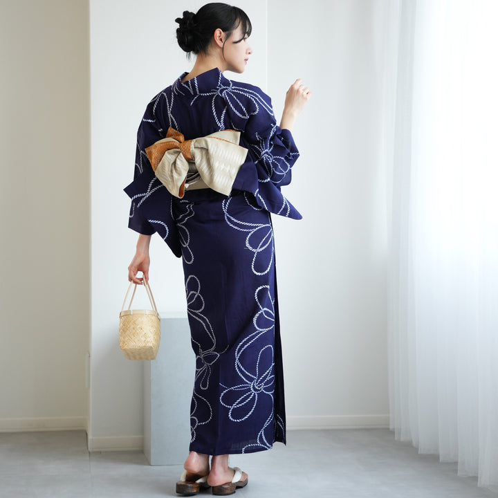 utatane×注染工房 浴衣3点セット（ゆかた・帯・下駄） 紺地の綱