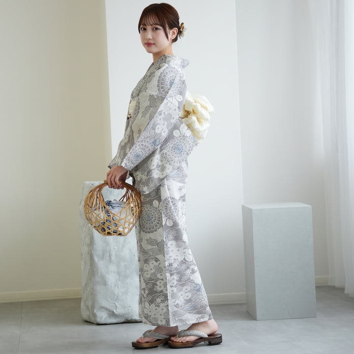 ひよこ商店 高級変わり織 浴衣3点セット ( ゆかた・帯・下駄