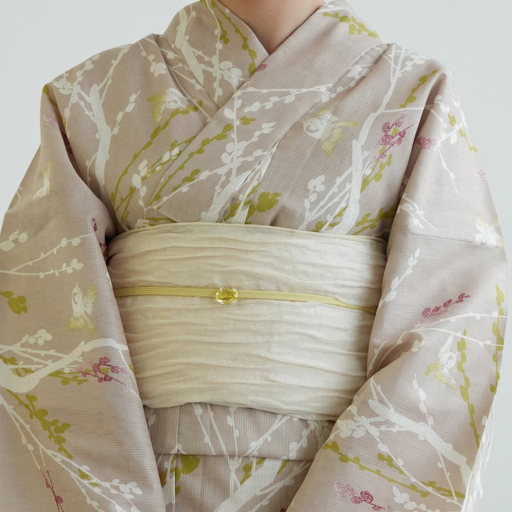 新品　ひよこ商店 高級変わり織 浴衣　セット　翡翠色に麻の葉と重なる梅 浴衣 レディース セット ひよこ商店 高級変わり織 浴衣3点セット