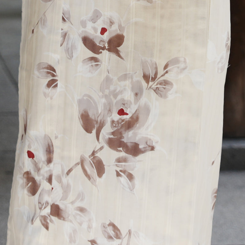 【utatane×Acka.  浴衣3点セット ( ゆかた・帯・下駄 ) 山茶花 beige】Acka. (@acka_official)オリジナル 限定 コラボ  フリーサイズ 国産生地 国内染色　（5010266411）