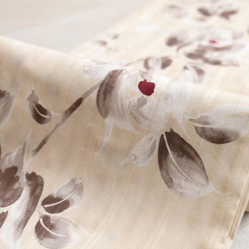 【utatane×Acka.  浴衣3点セット ( ゆかた・帯・下駄 ) 山茶花 beige】Acka. (@acka_official)オリジナル 限定 コラボ  フリーサイズ 国産生地 国内染色　（5010266411）
