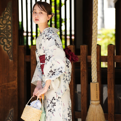 【utatane 高級変わり織 浴衣3点セット ( ゆかた・帯・下駄 ) サイダー色に溶け込む萩とトンボ】 3Lサイズ（ヒップ約130cm位まで対応） 国産生地 国内染色　昭和初期アンティーク復刻版（5013266511）