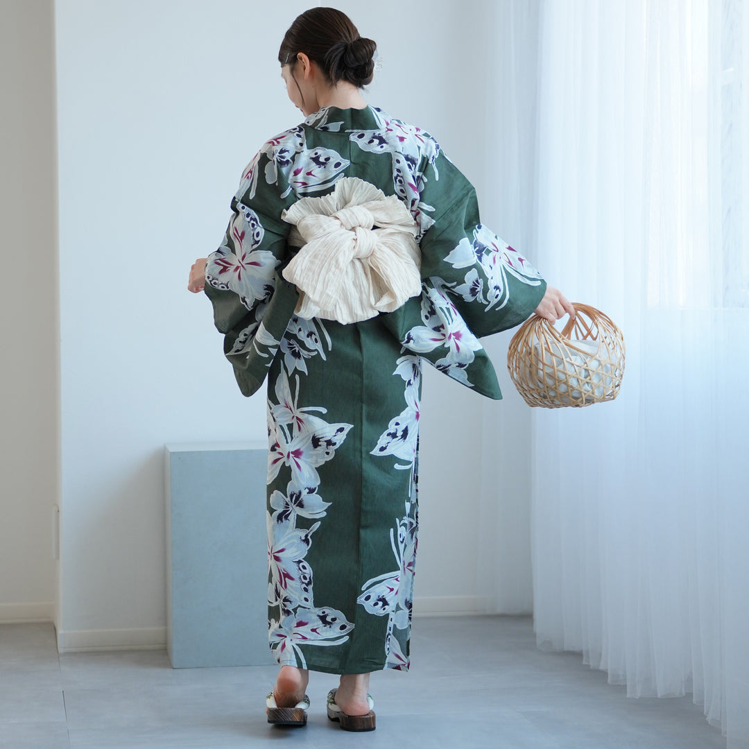 浴衣⭐︎新品未使用 utatane 高級変わり織 浴衣3点セット ( ゆかた・帯・下駄 ) 灰緑