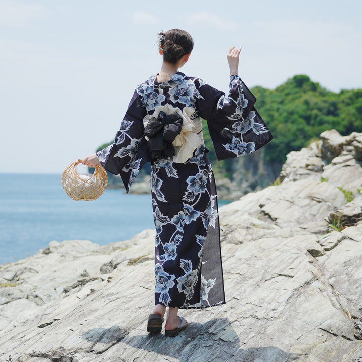 utatane 高級変わり織 浴衣3点セット ( ゆかた・帯・下駄 )濃紺