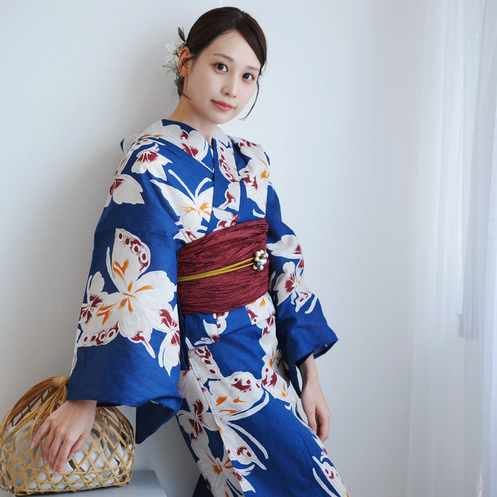 utatane 高級変わり織 浴衣3点セット ( ゆかた・帯・下駄 )瑠璃青に