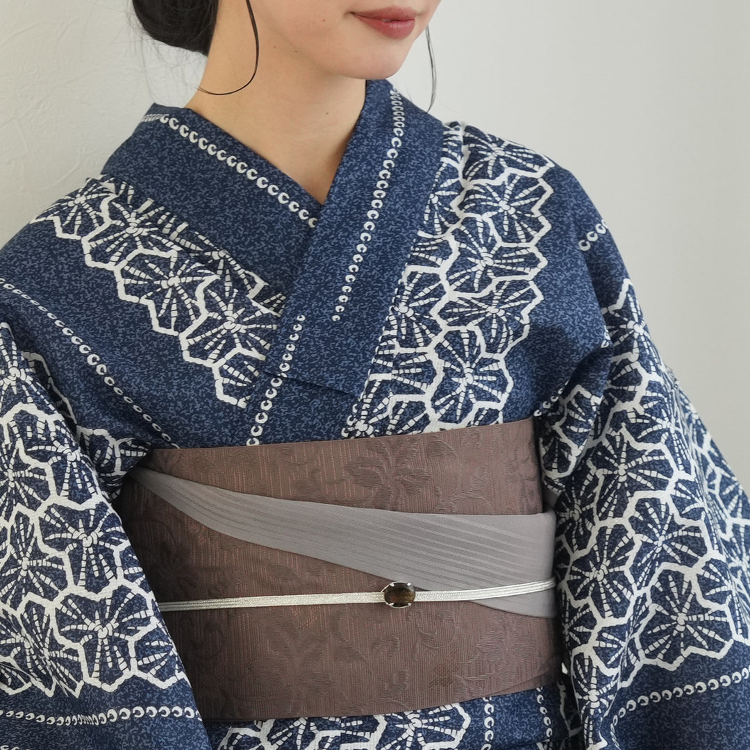 utatane 高級変わり織 浴衣3点セット ( ゆかた・帯・下駄 ) 紺色