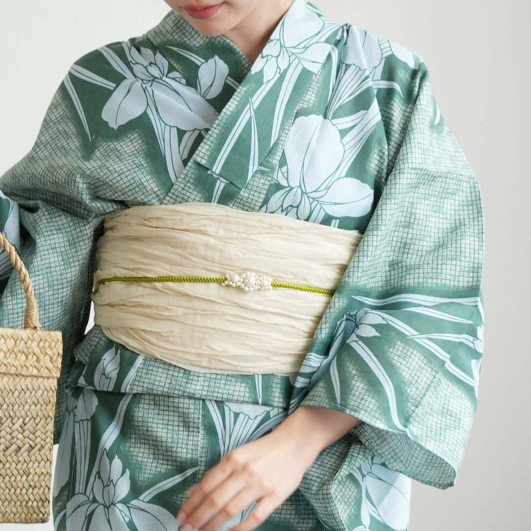 utatane 高級変わり織 浴衣3点セット ( ゆかた・帯・下駄 ) 翡翠