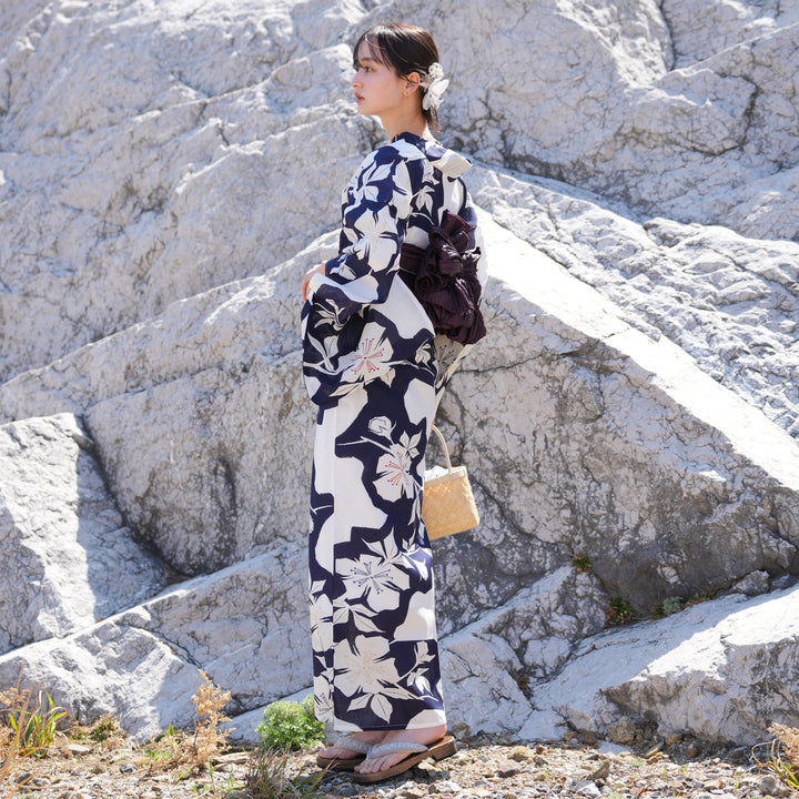 utatane 高級変わり織 浴衣3点セット ( ゆかた・帯・下駄 ) 白地