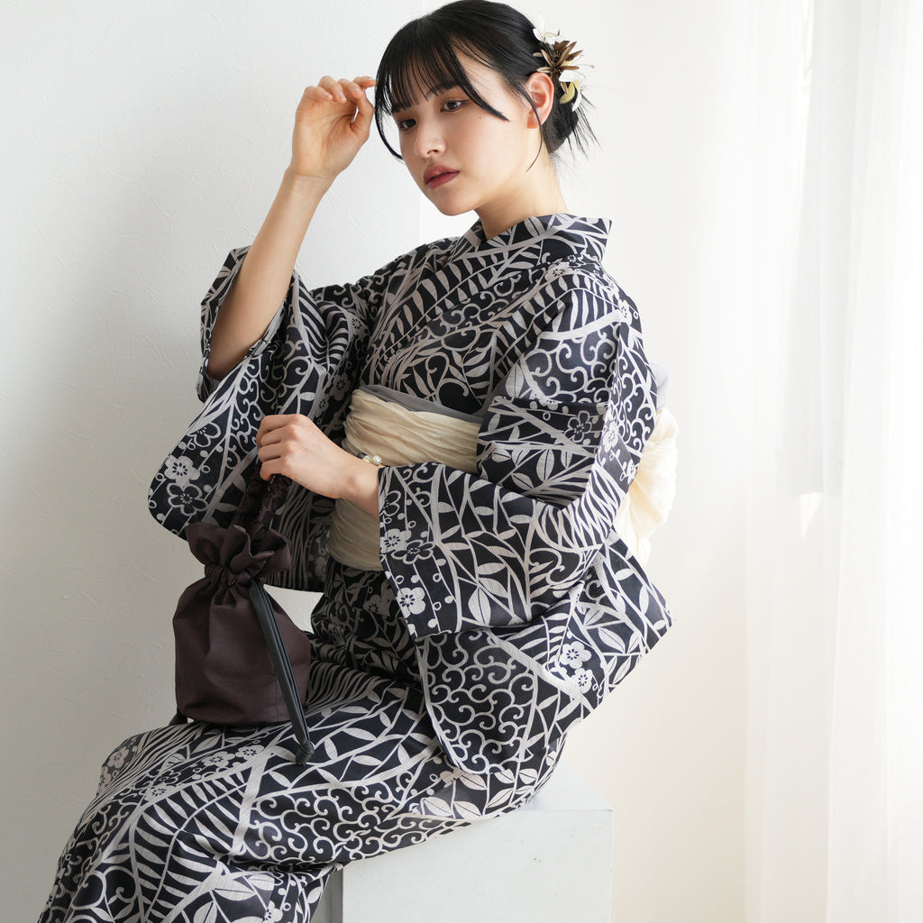 ニコアンティーク 高級変わり織 浴衣3点セット ( ゆかた・帯・下駄