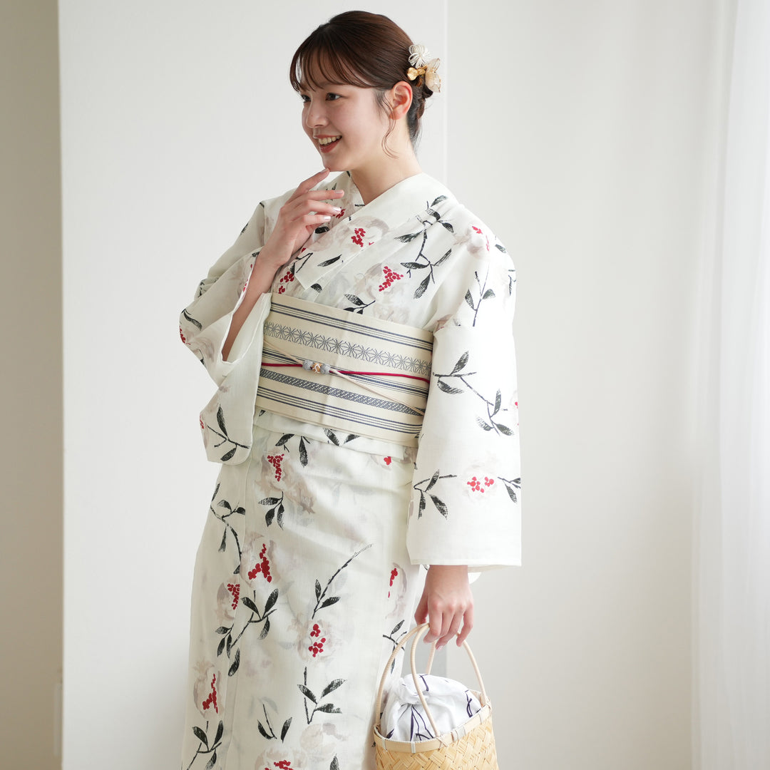 お任せ下駄+お任せ帯白系+お任せ帯締め◆◆高級変わり織り浴衣★優美な金魚柄 即日発送】【浴衣セール】白レース浴衣【浴衣3点セット 浴衣/帯