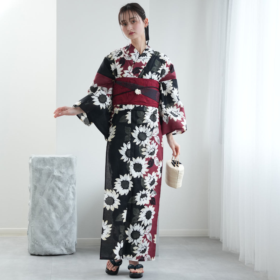 ニコアンティーク 高級変わり織 浴衣3点セット ( ゆかた・帯・下駄