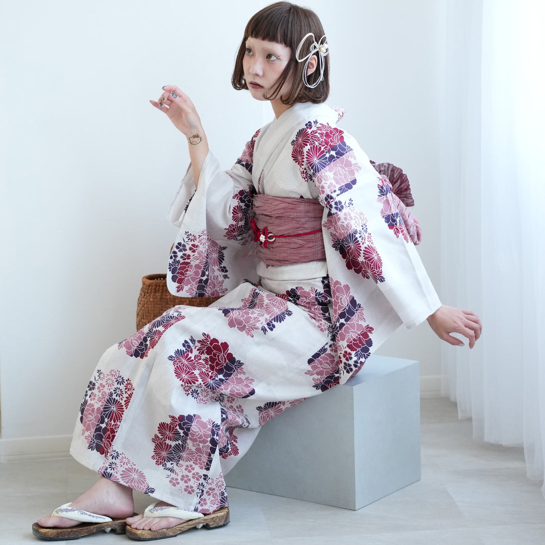 ニコアンティーク 高級変わり織 浴衣3点セット ( ゆかた・帯