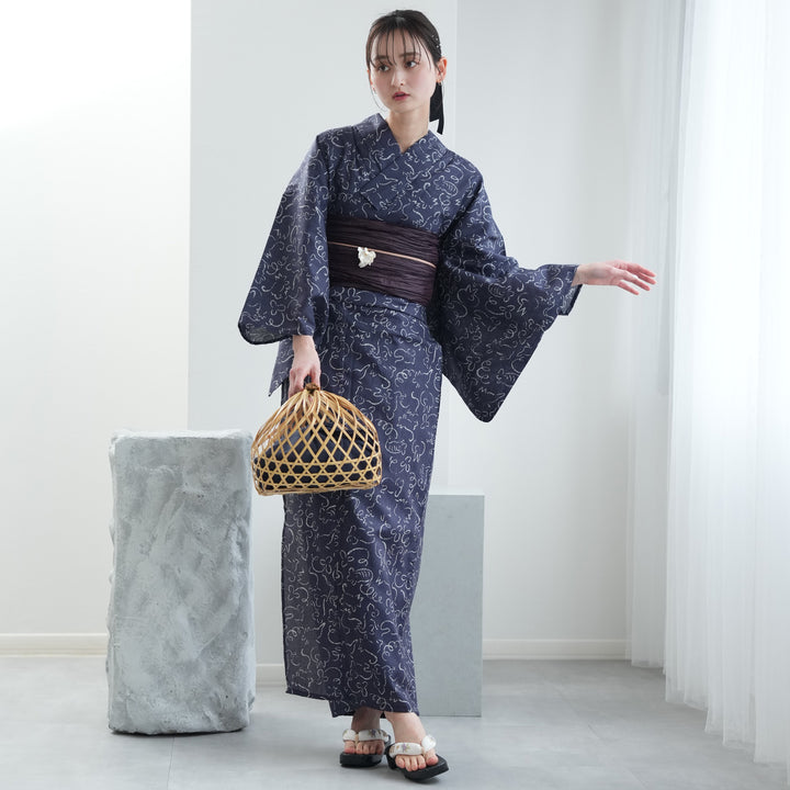 ニコアンティーク 高級変わり織 浴衣3点セット ( ゆかた・帯