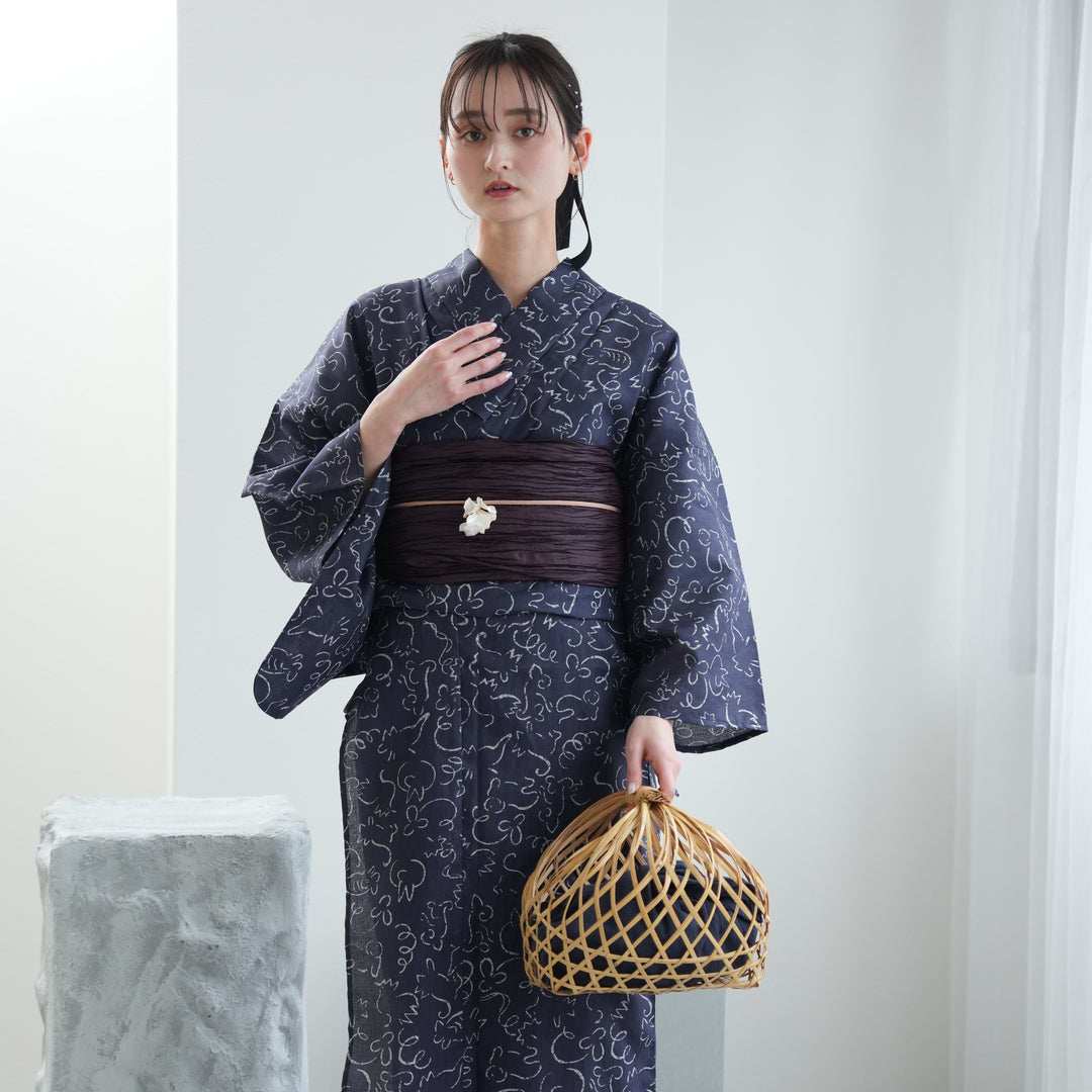 ニコアンティーク 高級変わり織 浴衣3点セット ( ゆかた・帯