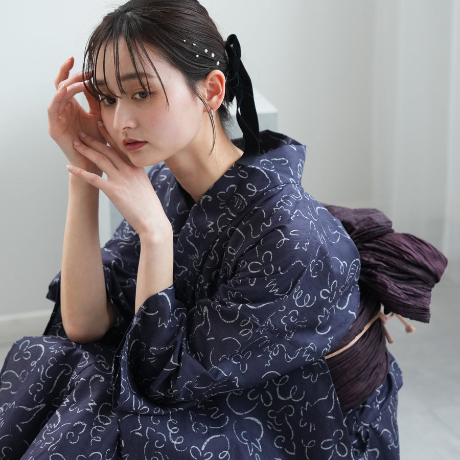 utatane浴衣 3点セット ○数日間限定値下げ utatane 浴衣 レディース セット 高級変わり織 フリーサイズ 浴衣3点