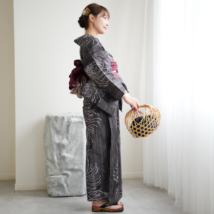 ニコアンティーク 高級変わり織 浴衣3点セット ( ゆかた・帯