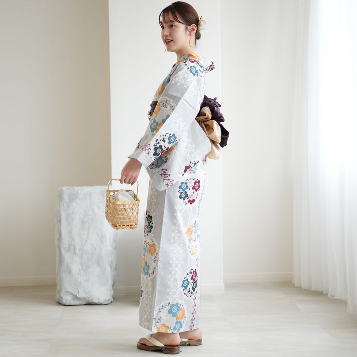 utatane 高級変わり織 浴衣3点セット ( ゆかた・帯・下駄 ) 灰青