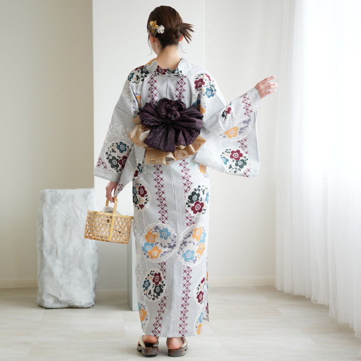utatane 高級変わり織 浴衣3点セット ( ゆかた・帯・下駄 ) 灰青