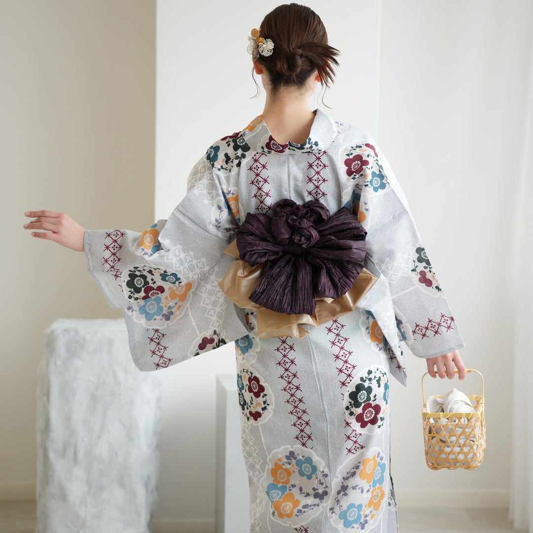 utatane 高級変わり織 浴衣3点セット ( ゆかた・帯・下駄 ) 灰青の霧と