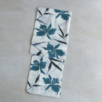 【utatane 高級変わり織 浴衣3点セット ( ゆかた・帯・下駄 ) 白地にターコイズのカトレア】 フリーサイズ 国産生地 国内染色　昭和初期アンティーク復刻版（5010272411）