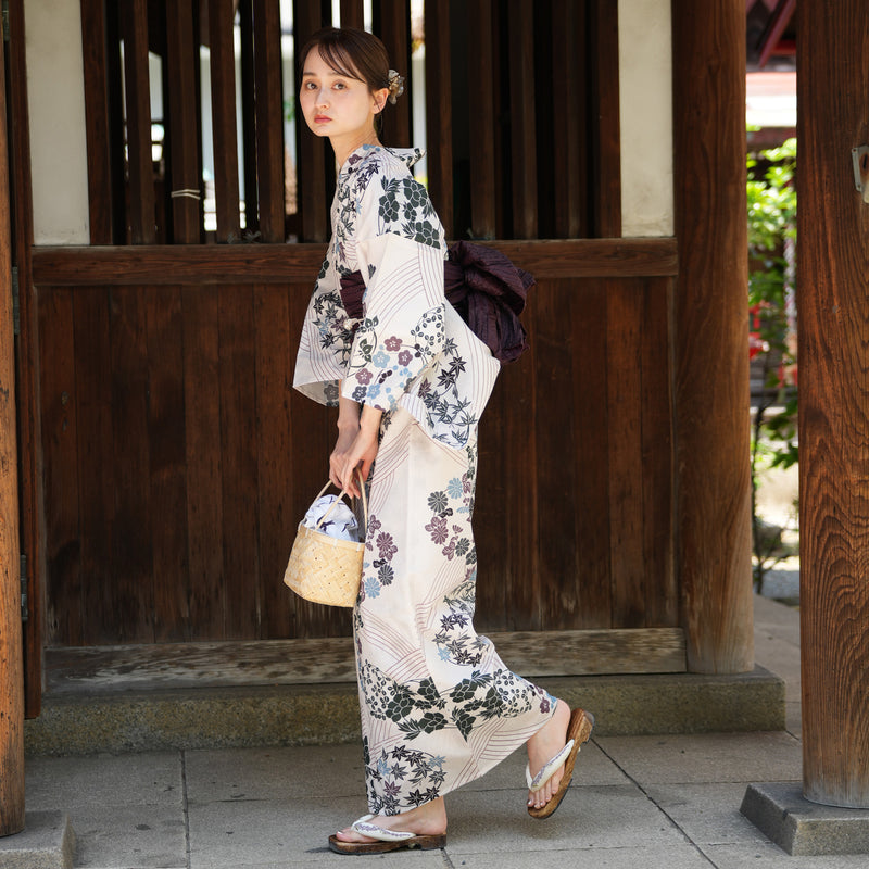 utatane 高級変わり織 浴衣3点セット ( ゆかた・帯・下駄