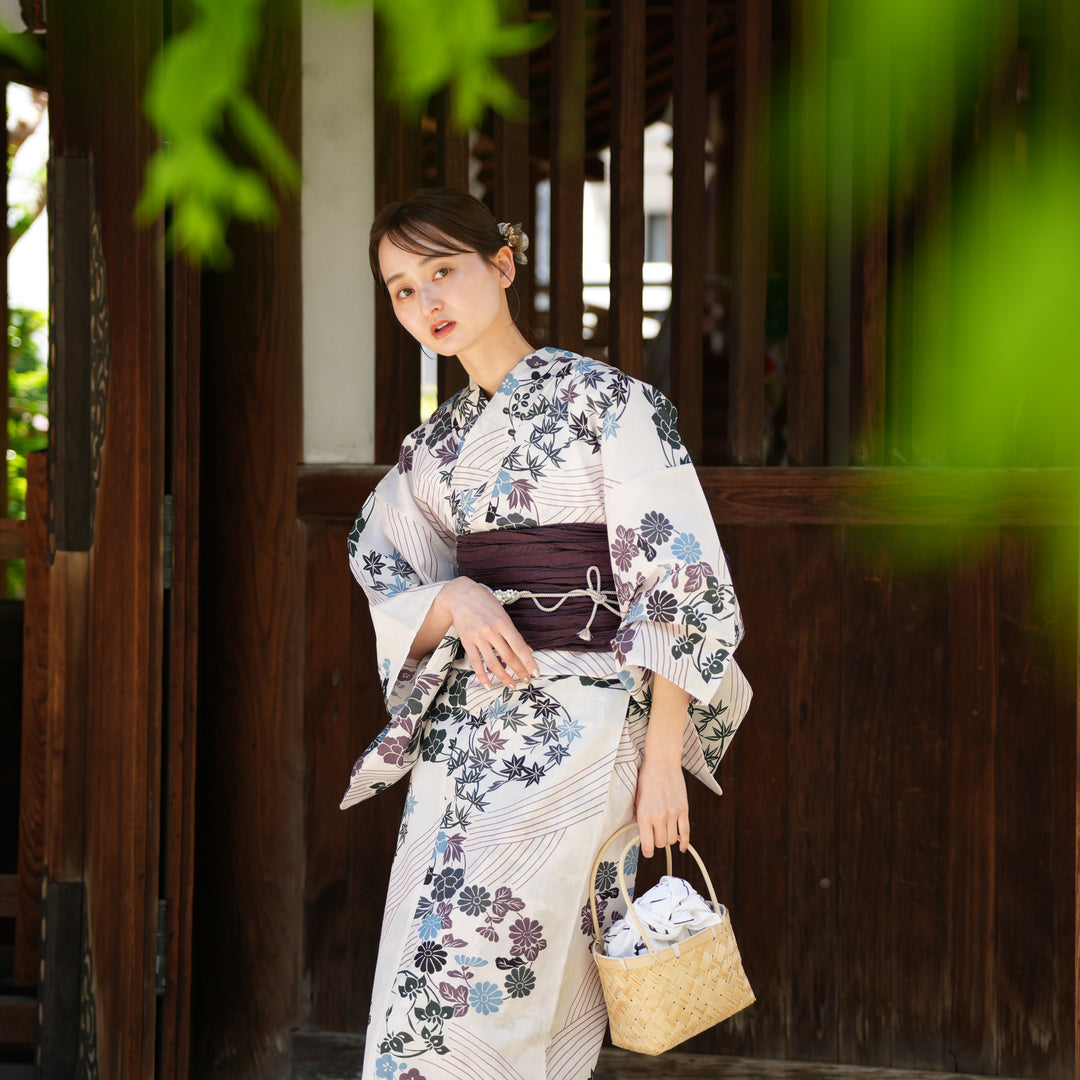 utatane 高級変わり織 浴衣3点セット ( ゆかた・帯・下駄