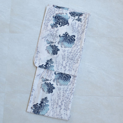 【utatane 高級変わり織 浴衣3点セット ( ゆかた・帯・下駄 ) うたかたの紺ぼかし乱菊】 3Lサイズ（ヒップ約130cm位まで対応） 国産生地 国内染色　昭和初期アンティーク復刻版（5013272711）