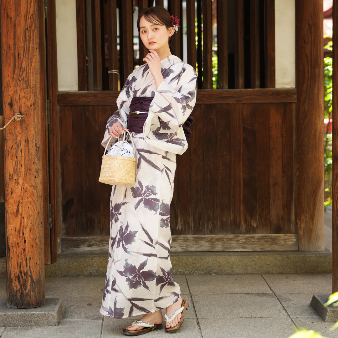 【新品】utatane ウタタネ　浴衣　帯　下駄　かすみ草　くすみラベンダー 浴衣3点セット（浴衣/帯/下駄） utatane ゆかた フリーサイズ