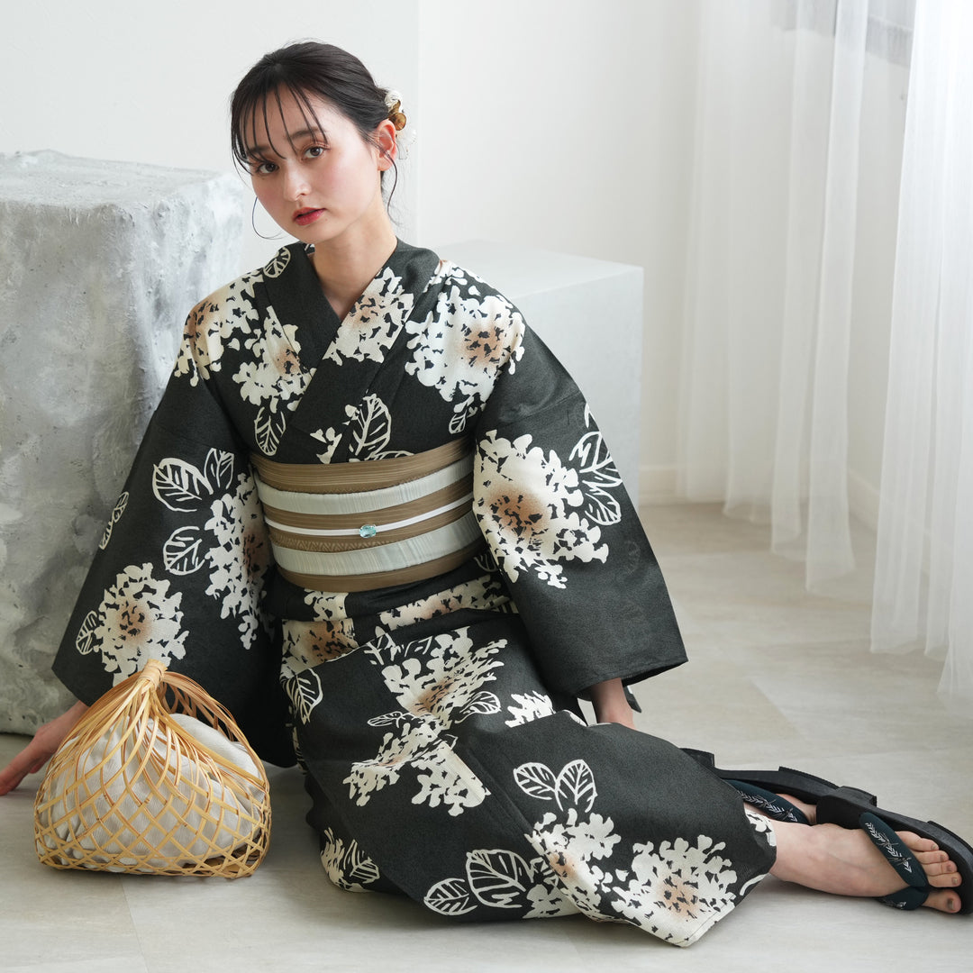 お任せ下駄つき◆和歌山染め日本生地◆紫の霧ぼかし花浴衣◆変わり織り お任せ下駄つき◇和歌山染め日本生地◇紫の霧ぼかし花浴衣