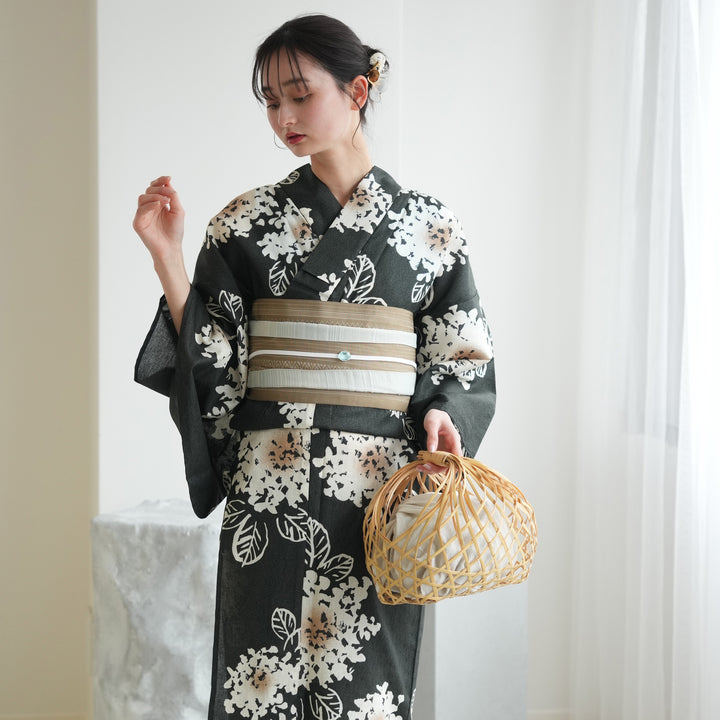 【６】浴衣セット◆浴衣・作り帯・桐下駄◆ウタタネ 水色◆新品未使用 utatane 高級変わり織 浴衣3点セット ( ゆかた・帯・下駄